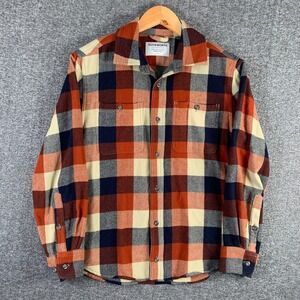 Duckworth Sawtooth Flannel Shirt Men Small Wool Knit Made In USA Orange